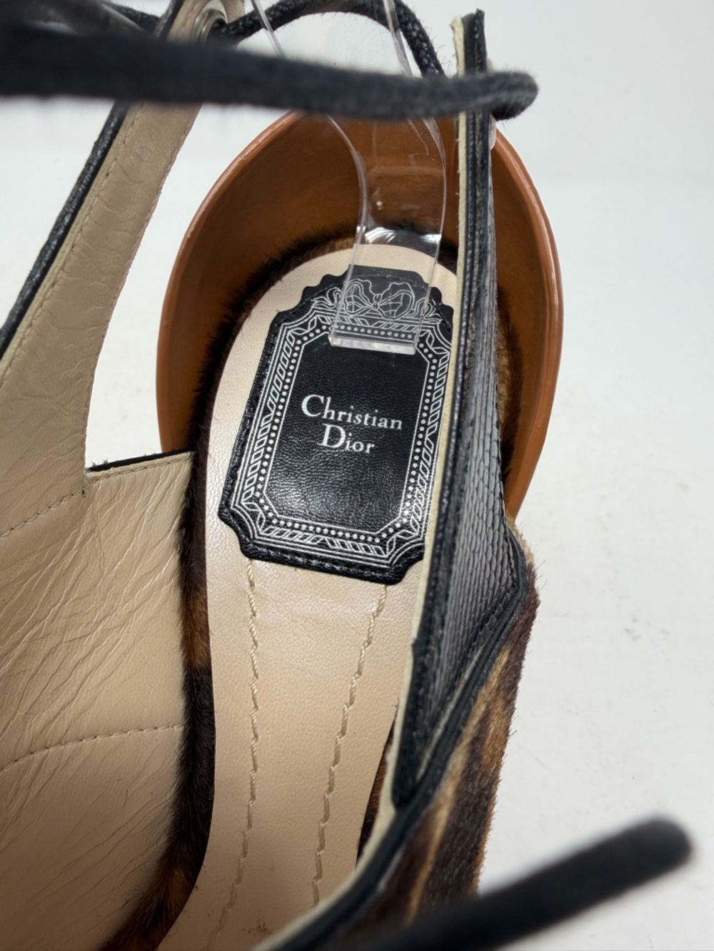 Christian Dior Leopard Calf Hair Lace Up Heels Pointed Toe Womens Size EU 37.5 - Picture 8 of 11